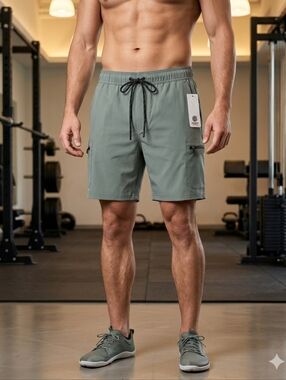 Element Men's Athletic Cargo Shorts - Sage Green 7"inseam